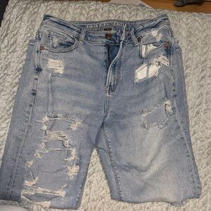American Eagle Outfitters Light Blue Distressed Straight Leg Jeans